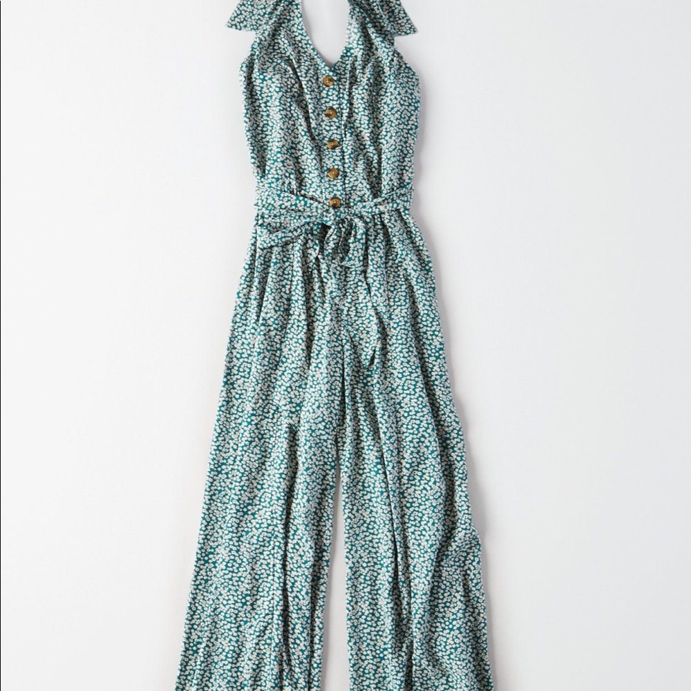AE Ditsy Print Halter Jumpsuit NWT